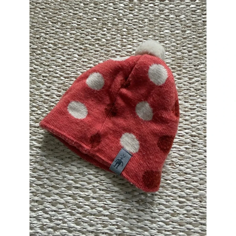 Smartwool Kids Merino Wool Polka Dot Beanie‎ Pink White Pom Pom Knit Hat toddler